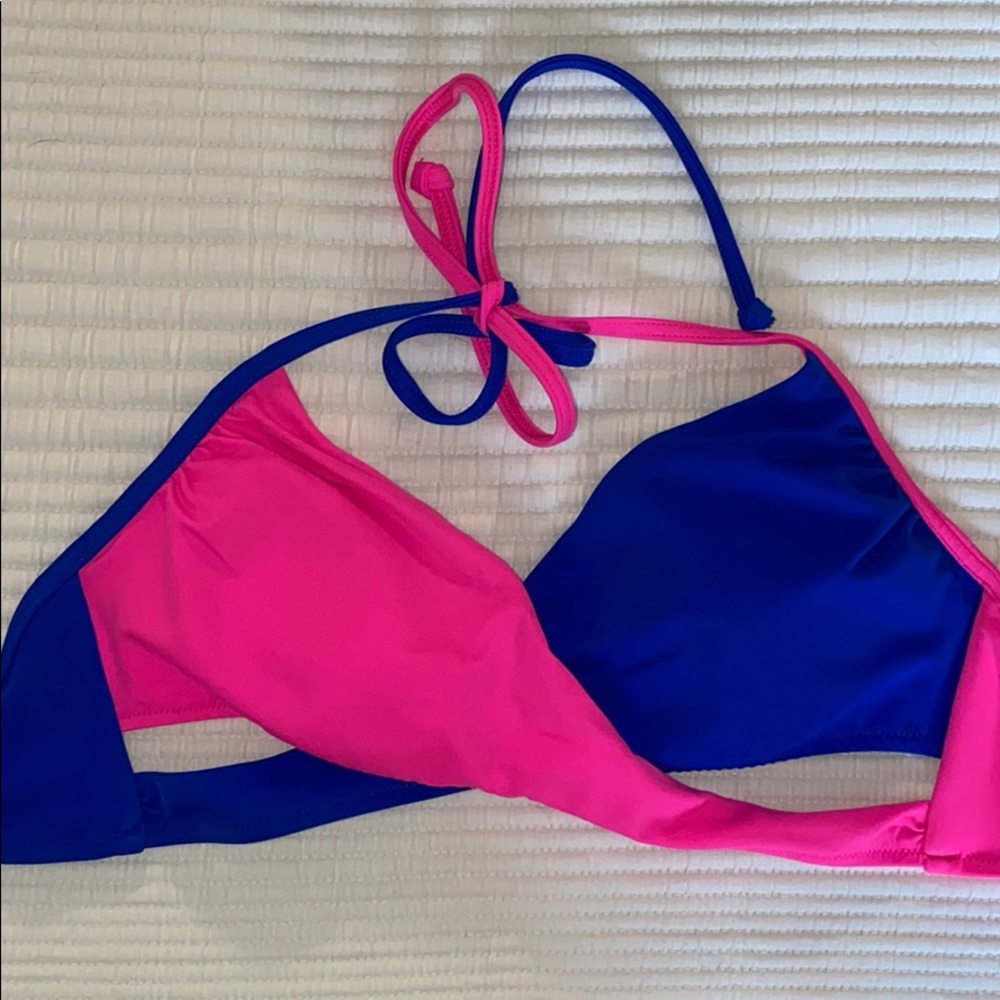 Blue and pink bathing suit top